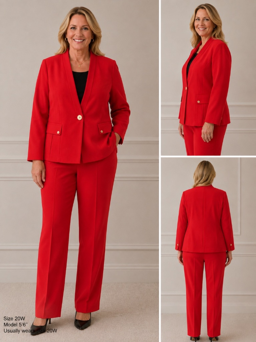 John Meyer Collection 20W Red 2 Piece Pantsuit Blazer Pants Plus Size